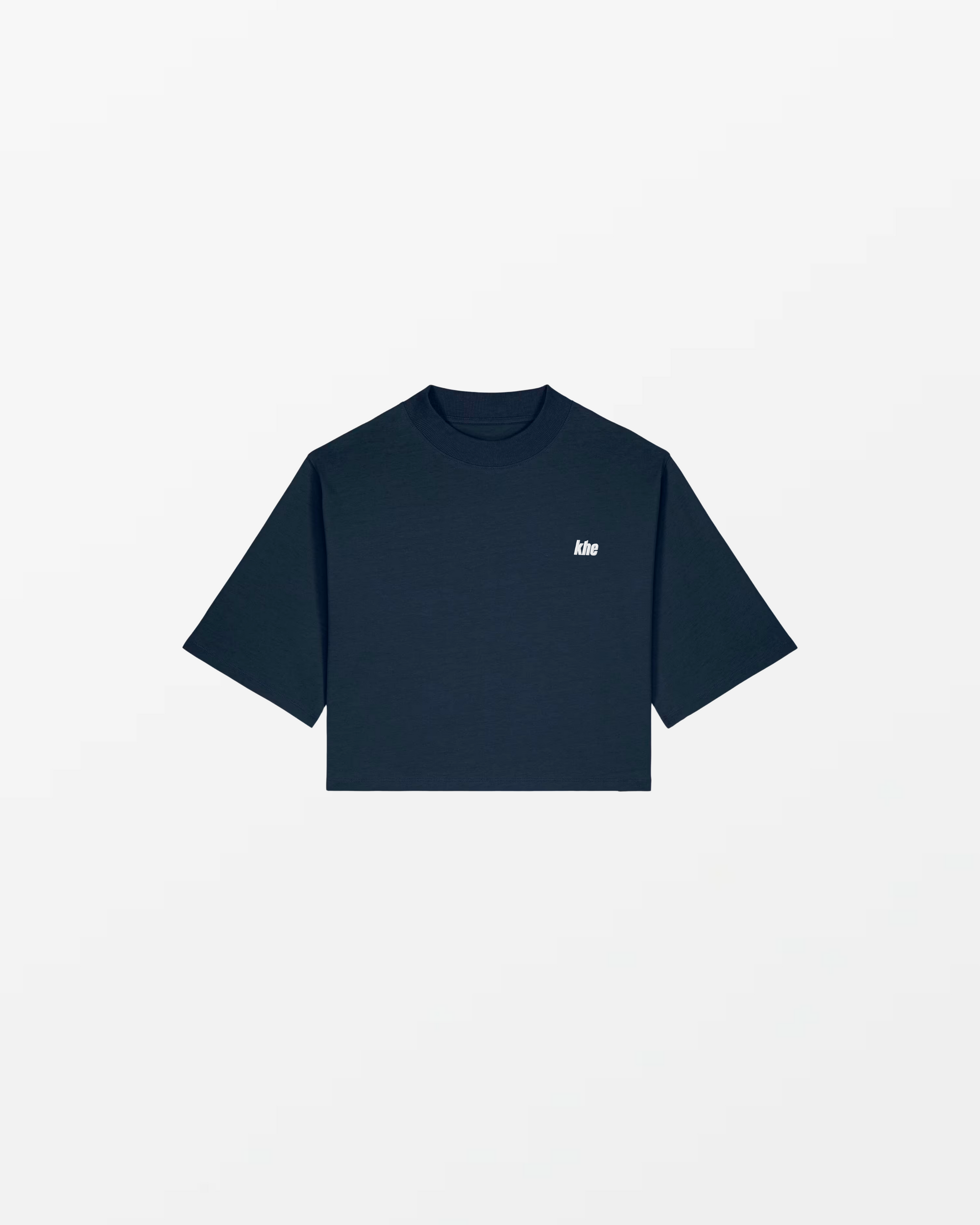 kheTee W cropped, „Logo Essentials“, relaxed fit, T-Shirt aus recycelter Baumwolle und Bio-Baumwolle