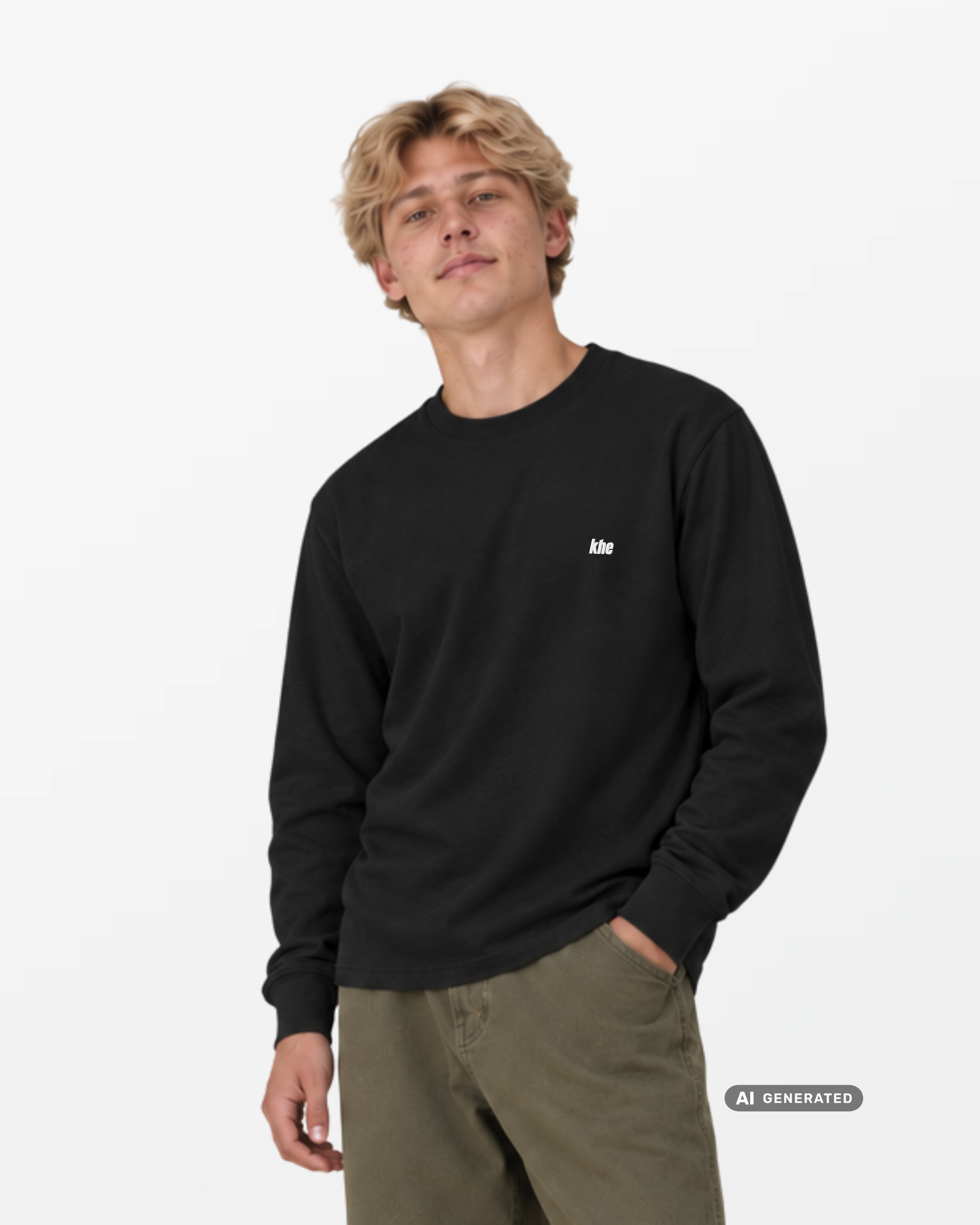 kheTee Unisex LS, 240g, „Logo Essentials“, relaxed fit, T-Shirt aus Bio-Baumwolle